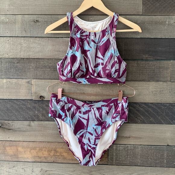 Garnet Hill Women's 3-Piece Tankini Bikini Swimsuit in Claret Shadow Purple - Picture 2 of 16